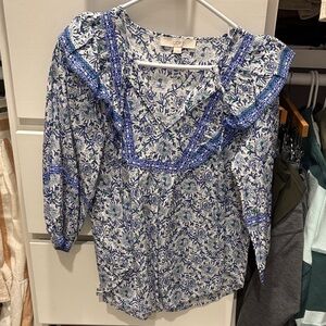 LOFT White and Blue Floral Blouse
